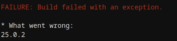 FAILURE: Build failed with an exception.

* What went wrong:
25.0.2