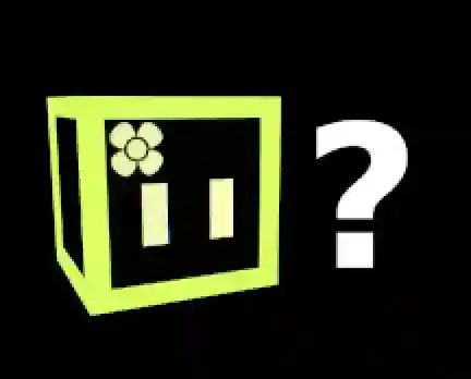 a low-quality image of boxgirl, a black cube with light green borders and a simple face with a flower on it. a question mark floats next to her, signifying her confusion at the question.