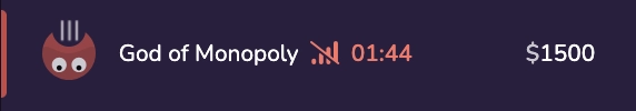 richup.io player "God of Monopoly" is in prison and has disconnected. 1 minute 44 seconds remain until they are autokicked.