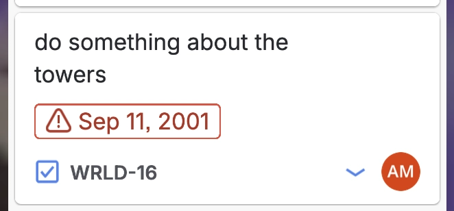 jira ticket dated september 11th, 2001: "do something about the towers"