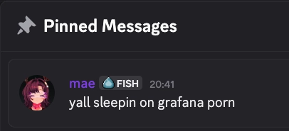 discord pinned messages: mae: "y'all sleeping on grafana porn"