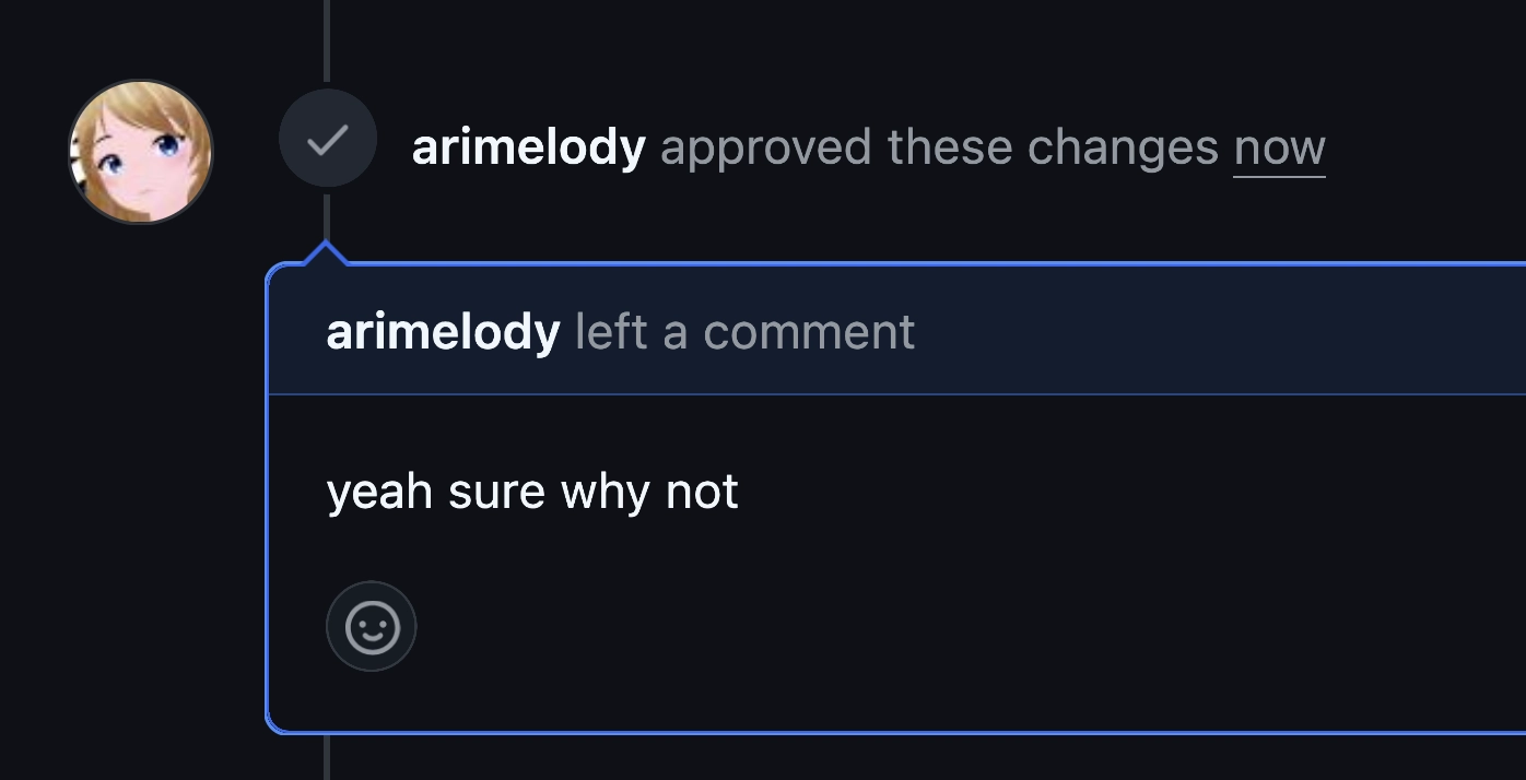 arimelody approved these changes with a comment: "yeah sure why not"