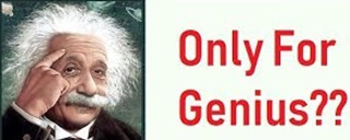 picture of albert einstein pointing to his head, captioned "Only For Genius??"