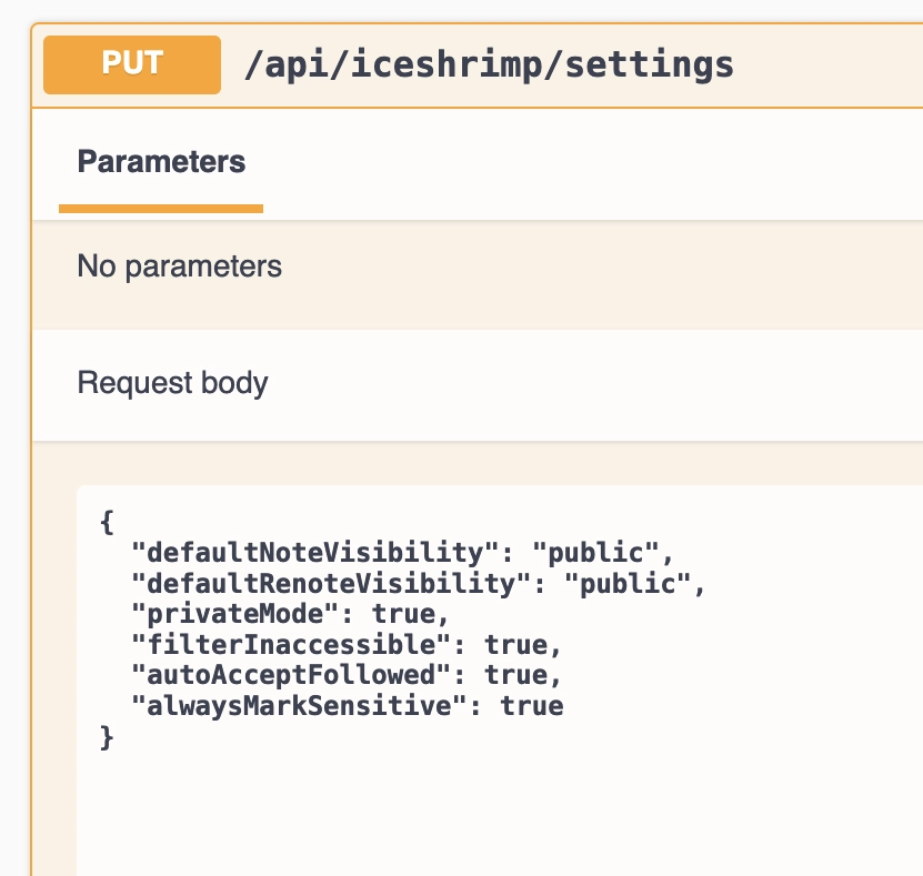 screenshot of my iceshrimp.net swagger UI. there is no mention of "manuallyAcceptFollows"