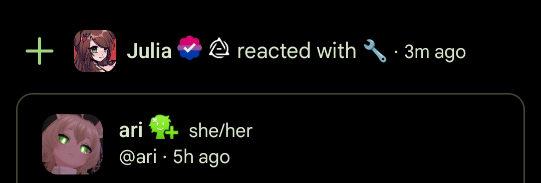 julia reacted to my post with a wrench emoji